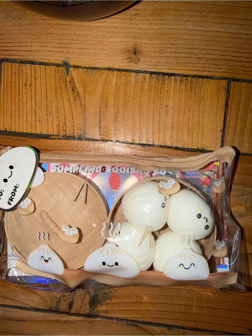 Cute white Dumpling (4) Squishy Toy Set - with Case & Chopsticks